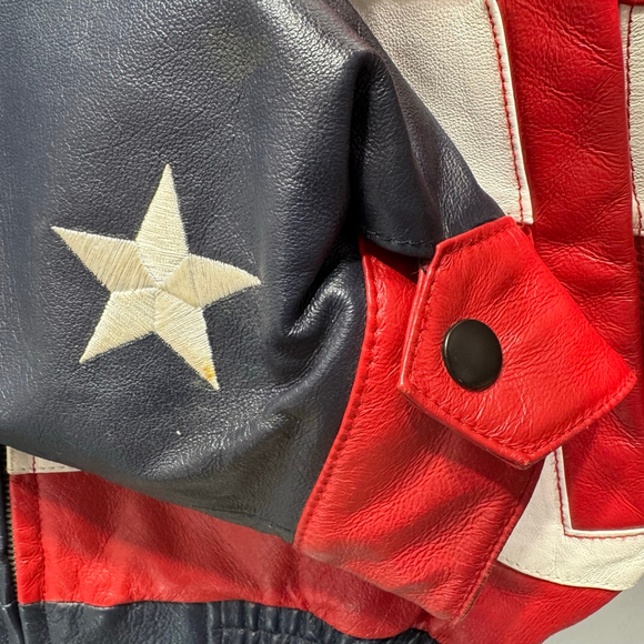 Vintage Leather USA Bomber Jacket American Flag Patriotic Stars & Stripes Moto - Picture 6 of 15
